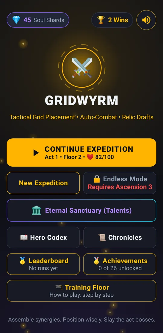 Gridwyrm main menu